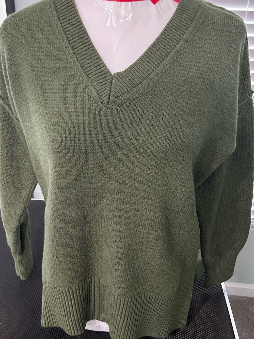 Olive V-Neck Women's Sweater